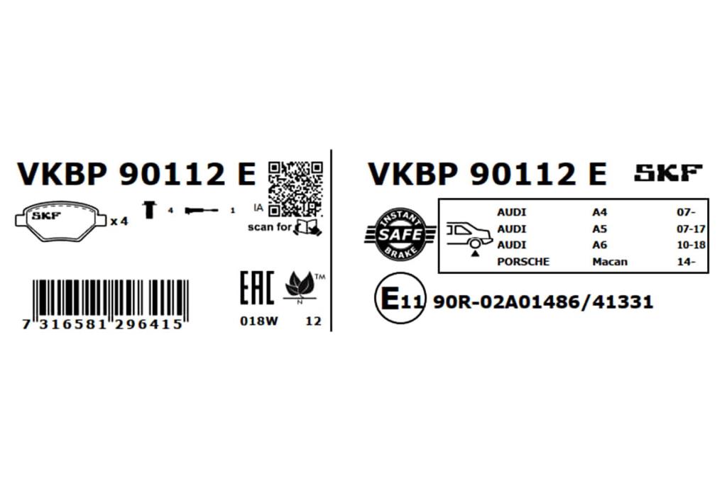 Jeu de 4 plaquettes de frein SKF VKBP 90112 E